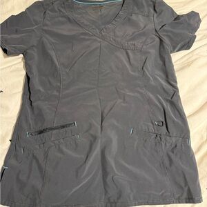 Gray and Cream V-Neck Scrub Top